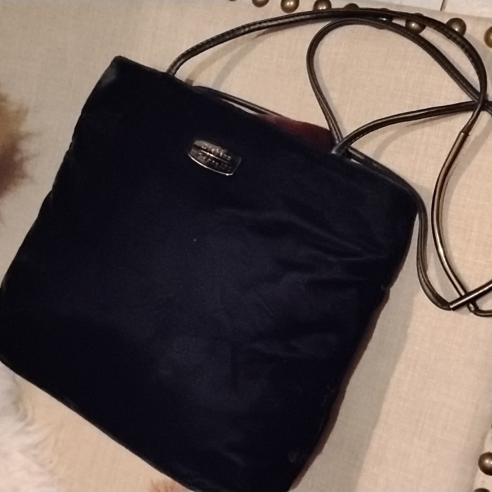 Diahann Carroll Black Shoulder Bag.  Velvet look and feel. Zip Closure.